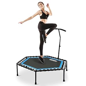 ONETWOFIT 48″ Silent Mini Trampoline with Adjustable Handle Bar Fitness Trampoline Bungee Rebounder Jumping Cardio Trainer Workout for Adults