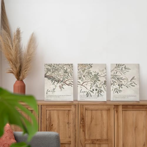 Toile murale chrétienne PHAMTE : lot de 3 tableaux rustiques olives