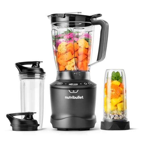 nutribullet SmartSense Blender Combo - 1500W Base with 1.6L Jug & 2 Personal Cups with Lids - Satin Black Finish - 5 Pre-Programmed Smart Auto Cycles - Blend Fruit, Ice & Nuts - For Smoothies & Juices