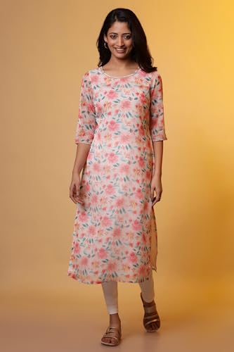 Image of Aurelia Women's Polyester Straight Fit Floral Print Straight Kurta