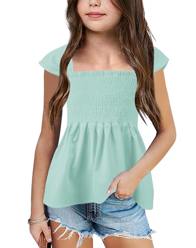 Image of Bingerlily Girls Summer Casual Tops Square Neck T Shirts Cute Smocked Top Tees