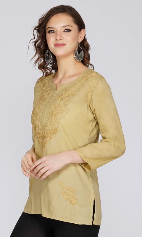 Image of Vahson Designer Hand Lucknowi Chikankari Embroidery Cotton Short Kurti for Women /Girls