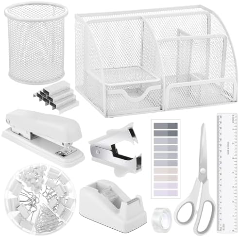 11 in 1 Desk Organizers and Accessories - White Office Supplies -...