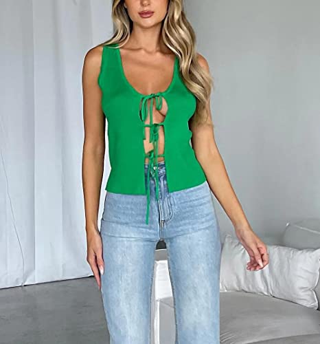 Image of HengShunRui Women Sleeveless Knit Vest Button Down Crochet Sweater Tank Top