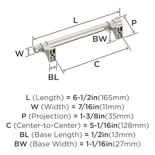 Image of Amerock BP36606PN | Davenport 5-1 /16 inch (128mm) Center-to-Center Polished Nickel Cabinet Pull | Kitchen Cabinet Hardware | Furniture Hardware | Drawer Handle