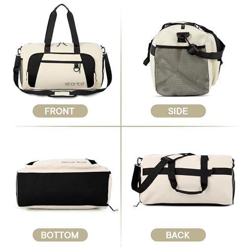 Image of Storite Nylon 50.5cm Travel Duffel Bag for Men & Women with Dry & Wet Pocket, Lightweight Water Resistant Luggage Bag with Shoe Compartment (Cream, 50.5x23x28cm)