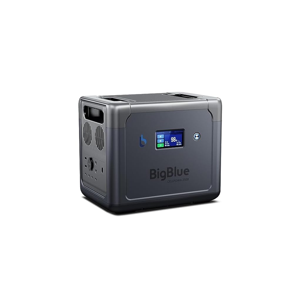 [10ms UPS and APP Control] BigBlue CellPowa 2500 Solar Generator with Touch Screen, 1843Wh Power Station with 1200W Input, LFP Battery with GPS, 6 AC Outlets (5000W Surge) for Camping, Power Outage
