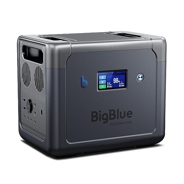 [10ms UPS and APP Control] BigBlue CellPowa 2500 Solar Generator with Touch Screen, 1843Wh Power Station with 1200W Input, LFP Battery with GPS, 6 AC Outlets (5000W Surge) for Camping, Power Outage