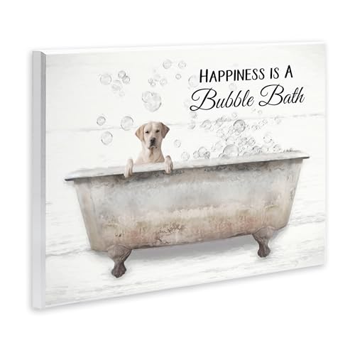 Image of Bubble Bath Dog Vintage Bath, 10 x 15 Inch Mounted Print on Wall Plaque | Stupell Industries . By Lori Deiter . Ready to hang . Fun gift for bath lovers . Made in USA