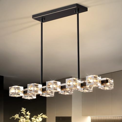 Modern Crystal Chandeliers for Dining Room,Black and Gold Pendant...