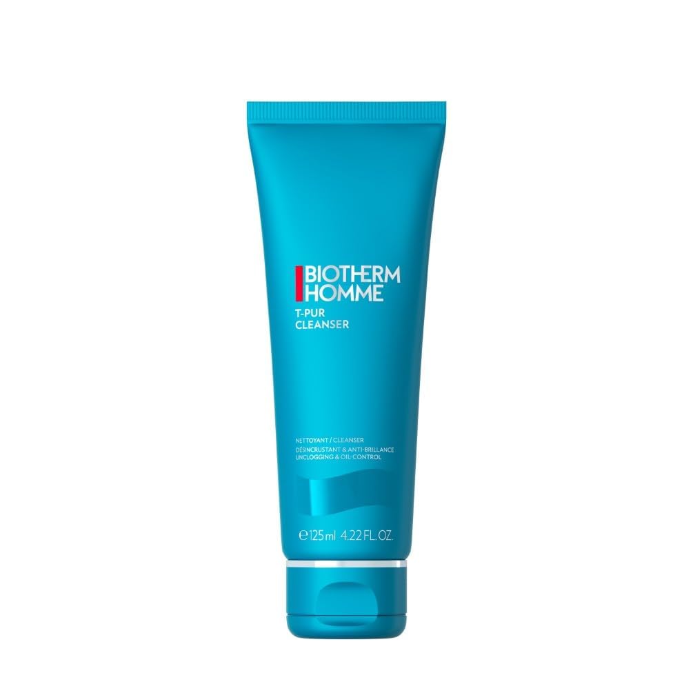 Biotherm Homme, T-Pur, Anti Oil & Shine Gel Limpiador facial, 125 ml | Limpieza que purifica y elimina impurezas, atenúa imperfecciones y brillos, para piel grasa