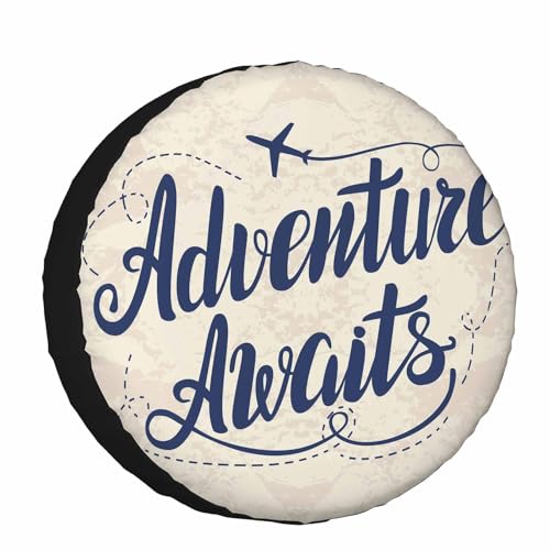 Image of Adventure Awaits Spare Tire Cover Template with Modern Wheel Covers for RV Tires Camper Tire Case Protectors for Trailer Rv SUV Truck Travel Trailer 15 in
