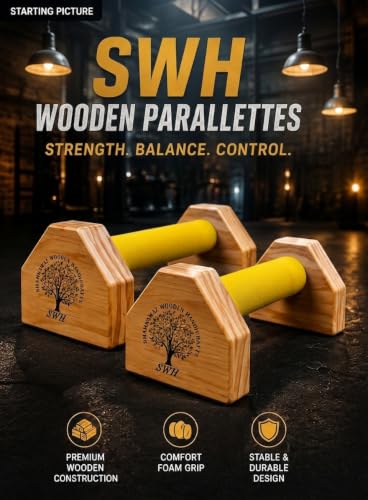 Image of Push-Up Bars, Handcrafted Wooden Parallettes, Non-Slip Base, Ergonomic 25 cm Handles, Natural Wood (Multicolor)
