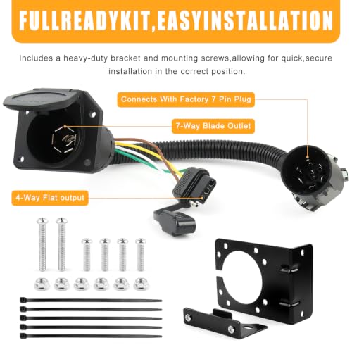 Image of Zhushan 7-Way Blade & 4-Way Flat Trailer Wiring Adapter, Dual-Output Vehicle-Side Connector Harness, Conversion for Factory USCAR 7 Pin Socket