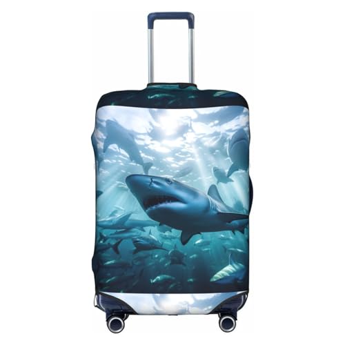 Housse de protection pour bagage en polyester lavable blanc motif requins