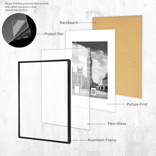 Image of GOmaize Front Loading Aluminum alloy Black Picture Frame A4 Set of 3 Wall and Table Mounting