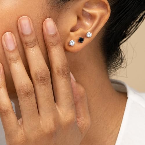 MDFUN 6 Pairs Stud Earrings Set Hypoallergenic Silver/Gold/Black Round & Square 5A+ Cubic Zirconia Earrings 3-7MM for Men Women2