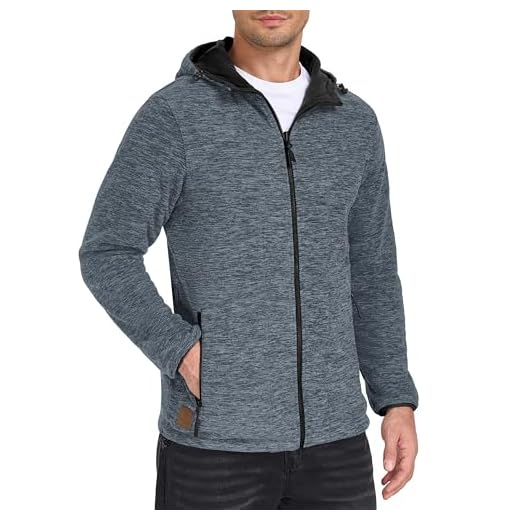 Little Donkey Andy Men's Lightweight Reversible Polar Fleece Jacket Full Zip Hoodie Thermal Outdoor Fall Winter Jacket for Hiking Running Travel Casual Stormy Weather Heather L