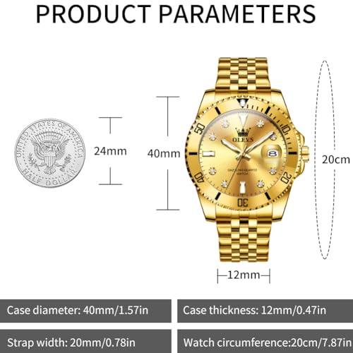 Image of OLEVS Watch for Men Stainless Steel Quartz Business Dress Diamond Large Dial Waterproof Mens Watches with Date Wrist Watch