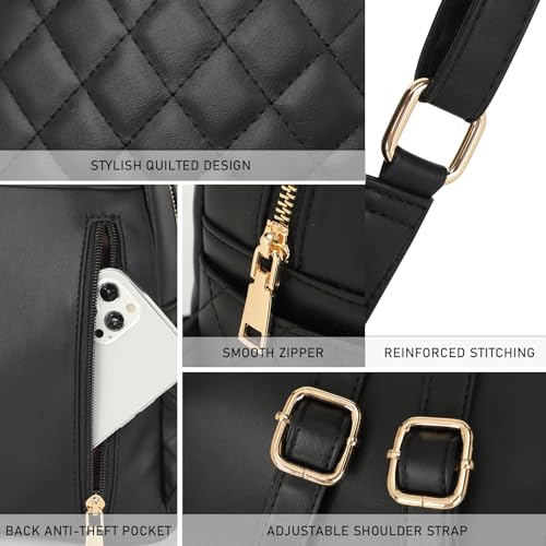Image of Quilted Small Backpack for Women PU Leather Casual Handbag Daypack Purse | Stylish Quilted Design, water-resistant premium PU leather, matches all daily outfits, lightweight for everyday carry