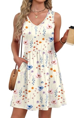 Image of WIHOLL Summer Dresses for Women 2026 Casual V Neck Sleeveless Tank Dress Beach Sundresses with Pockets