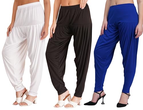 Image of Buy That Trendz Combo Offer (Pack of 3) Cotton Viscose Lycra Dhoti Patiyala Salwar Harem Bottoms Pants for Womens (White, Maroon, Black)