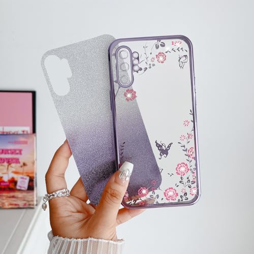 Image of for Note 10 Plus Case,Galaxy Note 10 Plus case for Women Gradual Change Glitter Crystal Soft TPU Butterfly Floral Heart Clear Protective Cover with Strap for Galaxy Note 10 Plus (Purple)