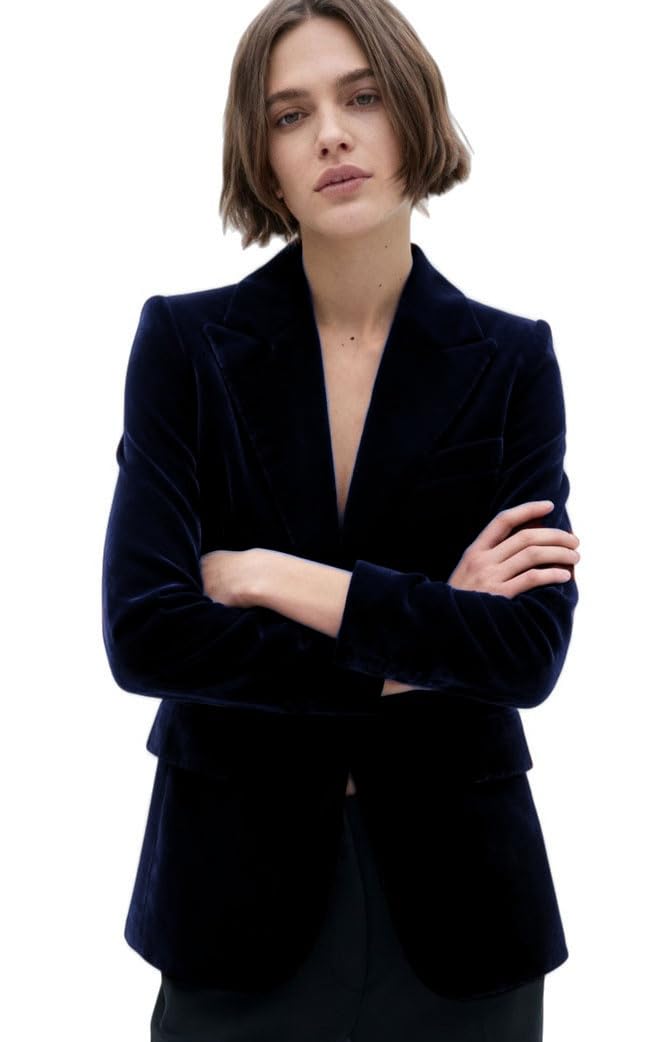 Botong Womens Velvet Blazer Jacket Slim Fit Office Lady Blazer Prom Party Suit Jacket Navy XL