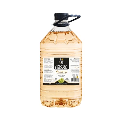 Andrea Milano, Aceto di Vino Bianco, Ideale da Abbinare a Verdure Crude, Ottimo per Marinature e Salse, Gusto Equilibrato, 6% di Acidità, Made in Italy, 5 L
