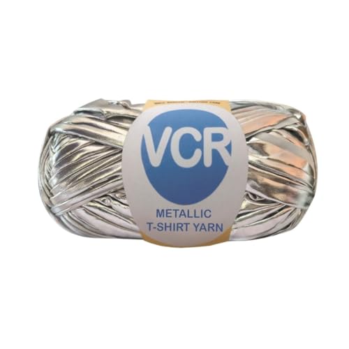 Image of VCR Shine Silver Metallic T-Shirt Yarn, 100 Grams, 100% Metallized Craft Yarn, Pack of 1 Yarn, Suitable for Handbags, Tote Bags and Sling Bags
