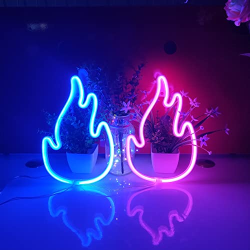 Image of JYWJ Flame Neon Sign,USB or 3-AA Battery Powered Neon Light,LED Table Decoration,Bedroom Wall Decoration,Birthday Gift,Wedding Supplies Business Gift(Blue)