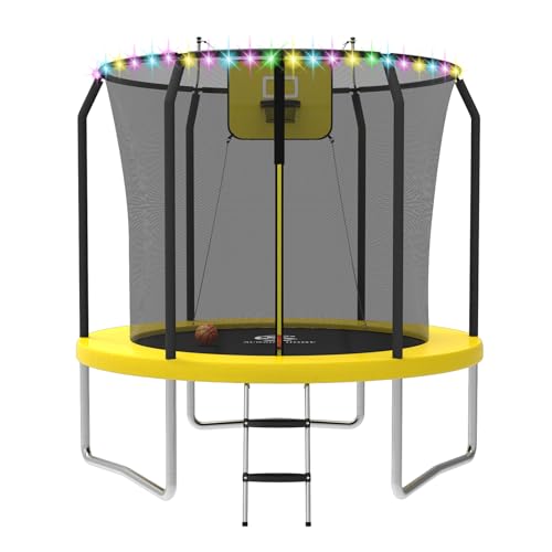ACWARM HOME 8FT Trampoline for Kids, Outdoor Trampoline with Basketball