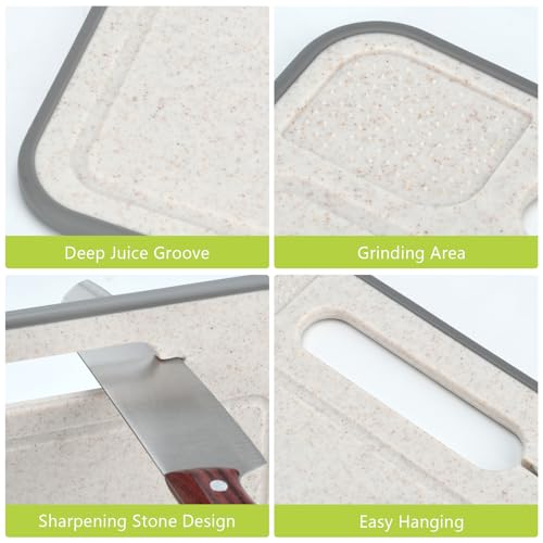 Tabla de Cortar para Cocina, Tabla de Corte Doble Cara de Metal y Polipropileno con Paja de Trigo, Multifuncional con Afilador de Cuchillos y Molinillo para Ajo miniatura 4