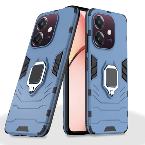 Image of Pikkme D5 Tough Armor Bumper Case | 360 Protection Case | Ring Holder Stand Back Cover for Oppo A3x 5G / A3x 4G / A3 5G (Blue)