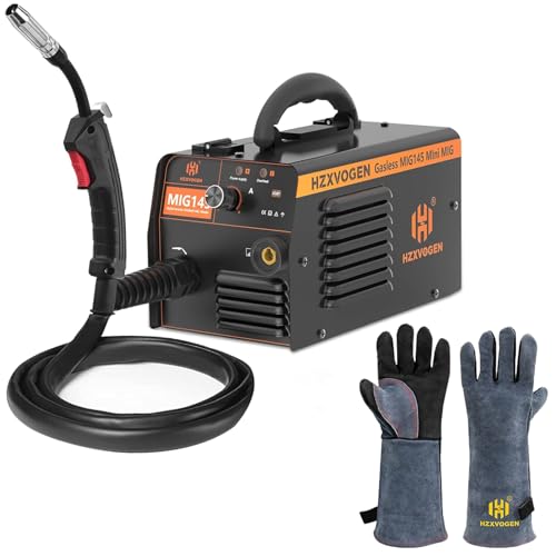 Image of H HZXVOGEN 145A MIG Welder with 16inch Welding Gloves, 110V/220V Flux Core Welder with Synergy, IGBT Inverter Portable Gasless Welder Equipment Dual Voltage MIG Welding Machine