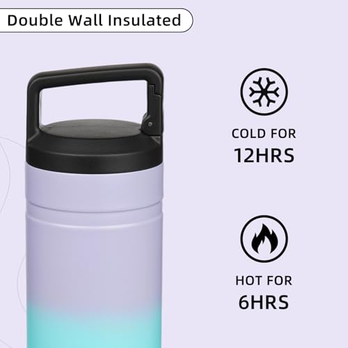 Image of BJPKPK 20 oz Insulated Travel Water Bottle, Coffee Tumbler Stainless Steel | Double Wall Vacuum, Leakproof, Thermal, Keeps Hot /Cold, Dishwasher Safe, Spill Proof, Wide Mouth, 2 Lids, Lavender Green
