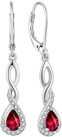 FJ Infinity Birthstone Earrings 925 Sterling Silver Leverback Dangle Drop Earrings Jewellery Gifts for Women Girls