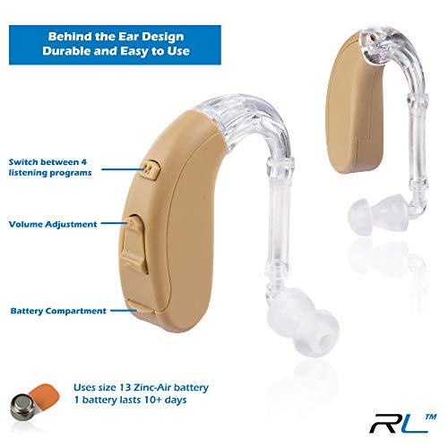 R&L Hearing Amplifiers 18A, Digital Sound Amplifer Device PSAP, Aid for Adults and Seniors, 10 Days of Battery Life (Beige) - Thumbnail 3
