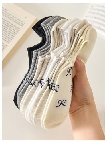 SHENHE Women's 5 Pairs Low Cut Ankle Socks Bow Patterned Breathable No Show Cute Socks3