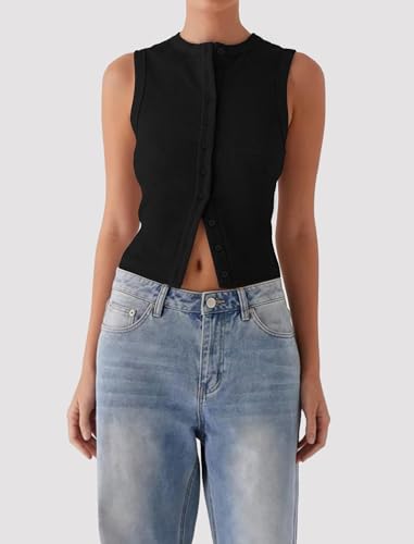 Womens Going Out Tops Summer Spring Ribbed Tank Sexy Crop Cute Y2K Button Down T Shirts Fashion Clothes 20252