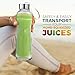 Premium Vials Glass Water Bottle 6 Pack 18oz Bottles for Beverages and Juicer Use Stainless Steel Leak Proof Caps with Carrying Loop -Including 6 Black Nylon Protection Sleeve and Soft Cleaning Brush