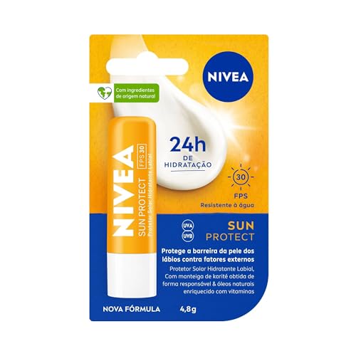 NIVEA Protetor Solar Hidratante Labial Sun Protect FPS 30 4,8 g - Lábios protegidos do sol e do ressecamento, alta proteção contra os raios UVA/UVB, com extrato de girassol e Vitamina E