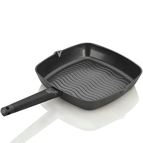 Zavor Noir 11 Inch Grill Pan - Premium Cast Aluminum with Titanium-based Nonstick Ceramic Coating & Removable Handles - Ultra Lightweight - Oven & Induction Ready | Noir Collection (ZCWNR28)