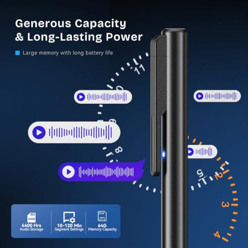 Image of Digital Voice Recorder,64GB Voice Activated Recorder with Playback,Noise Reduction & Long Battery Life,One-Touch Audio Recording Device with Type-C,Auto Save for Lectures,Meetings,Interviews & Classes