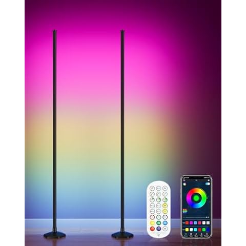YIKBIK 2PCS RGB Corner Floor Lamp, 65" Color Changing LED Floor Lamp Music Sync Bluetooth APP Remote Control 16 Million DIY Colors, Light Timing, Mood Ambient Lighting Standing Lamp Cover