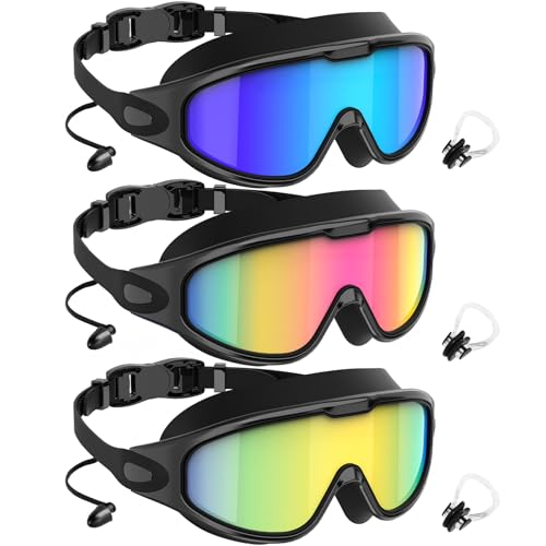 NSSIW Swim Goggles Anti-Fog UV 180Clear View Swimming Goggles 3 Pack Goggles Swimming Adult Men Women Youth