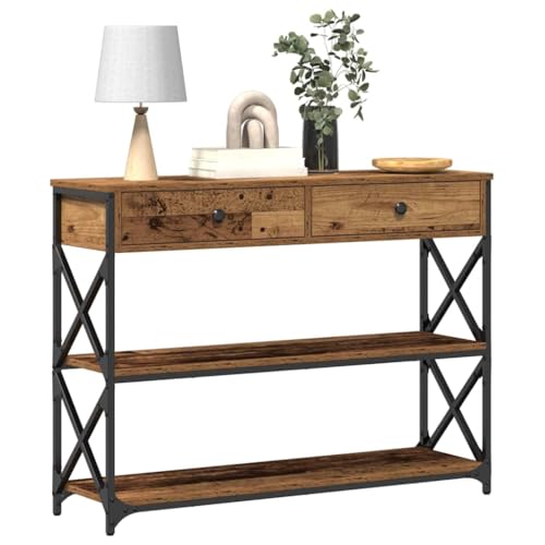 vidaXL Table Console avec tiroir Bois Ancien 100 x 28 x 75 cm, Table Console Industrielle, Unité de Rangement Durable, Design Rectangulaire, Bois Ingénieré,...