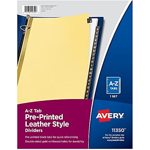 Avery A-Z Pre-Printed Leather Dividers Set Cover