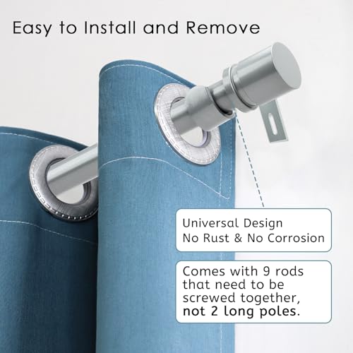 Image of Byondeth Curtain Rods for Windows 16 to 144 Inches Adjustable Length 1 Inch Diameter Window Curtain Rod with Aluminium End Cap, Silver