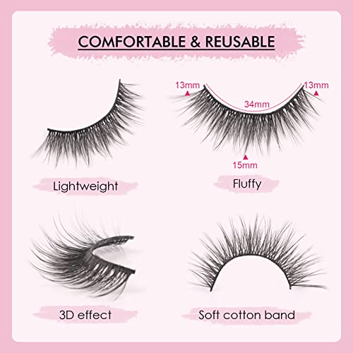 Glowingwin Fake Lashes Wispy Mink Eyelashes Natural Look Light Volume Eyelashes False Lashes Dramatic Fluffy Faux Mink Lashes Strip Lashes 5 works Pack - Image 2